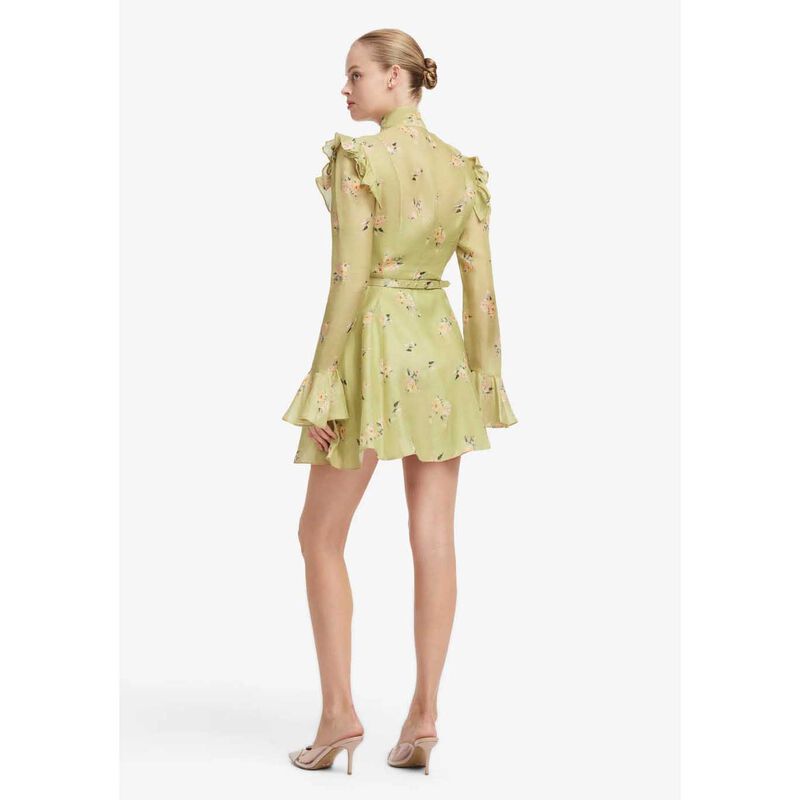 LEO LIN Kristy Butterfly Sleeve Mini Dress - Pistachio Rose Print image number 1